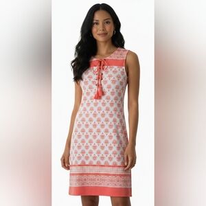 NWOT Cabana Life x Talbots Lace Up Swim Coral and White Patterned Dress Size S